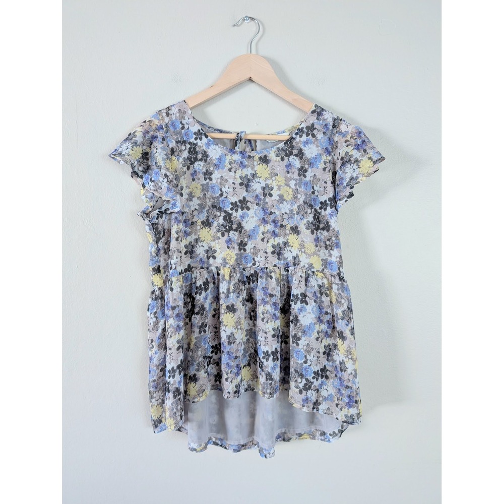 Lucky Brand Womens Boho Chic Floral‎ Short Sleeve Top Flowy Cottage Fits like S
